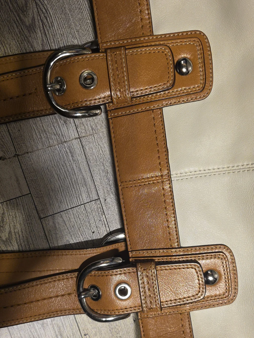 Coach Two-Tone Shoulder Bag in Cream and Tan